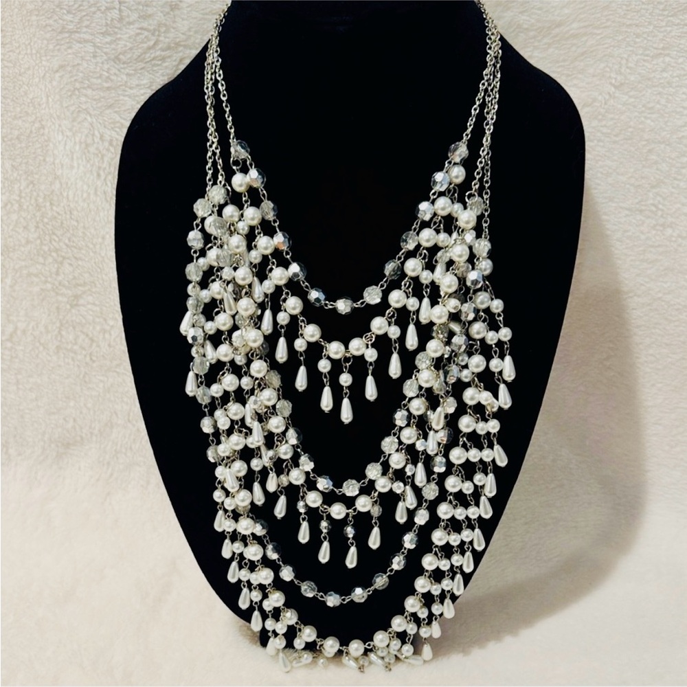 Elegant Long Pearl Layered Strand Necklace